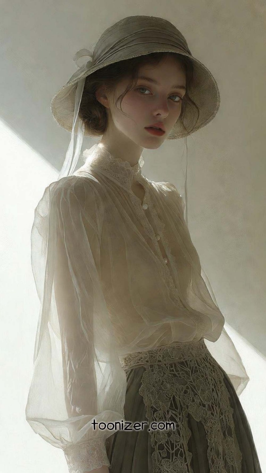 Vintage style woman in lace blouse and hat