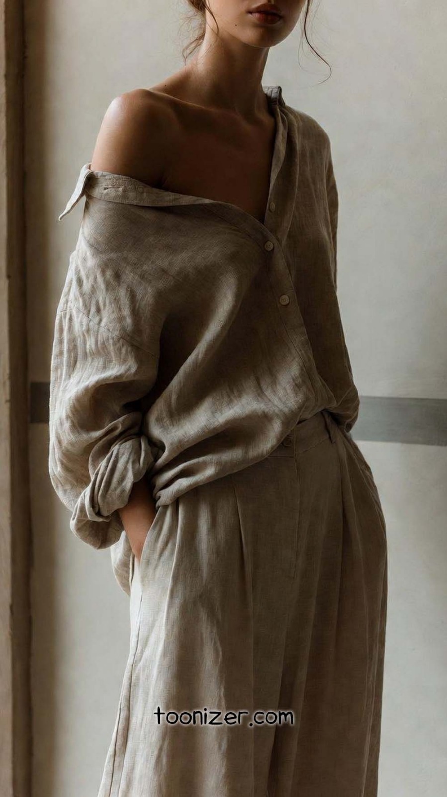 Person wearing loose linen outfit