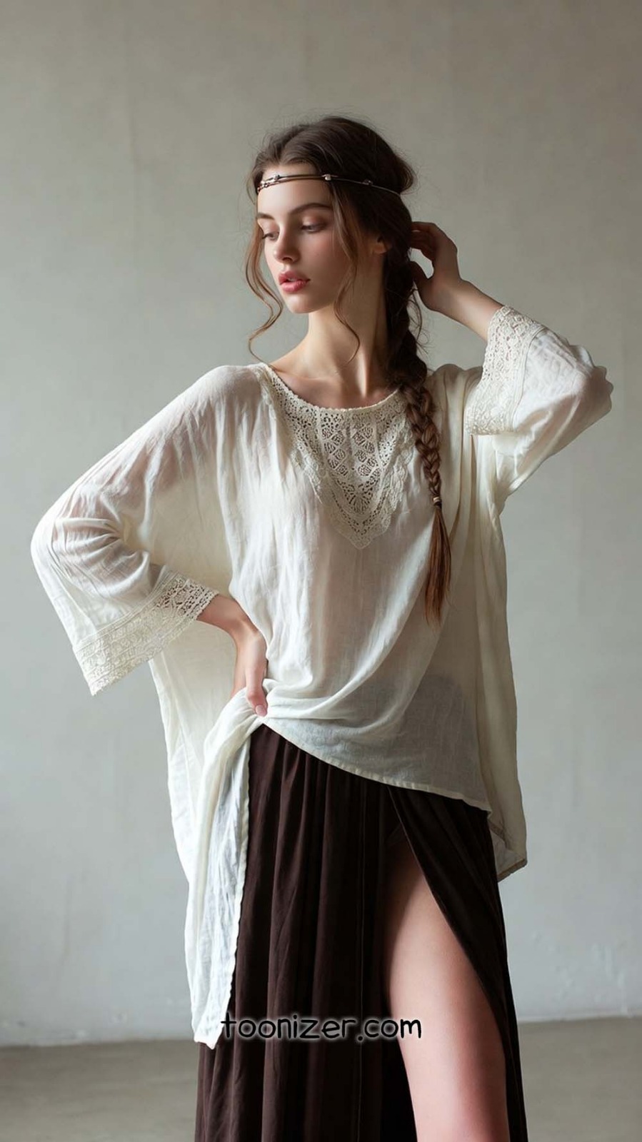 Woman in bohemian attire posing elegantly