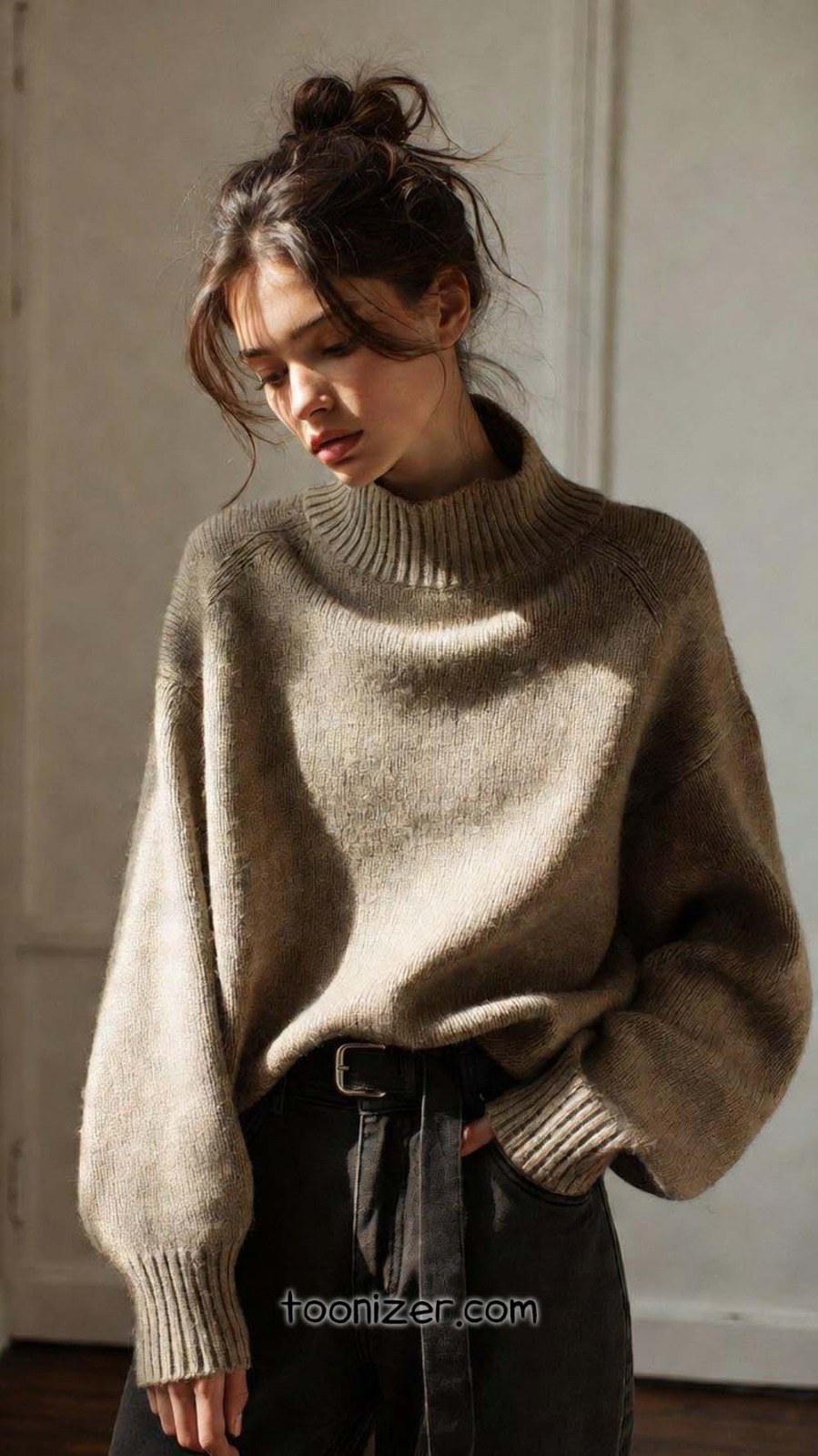 Woman in cozy oversized sweater
