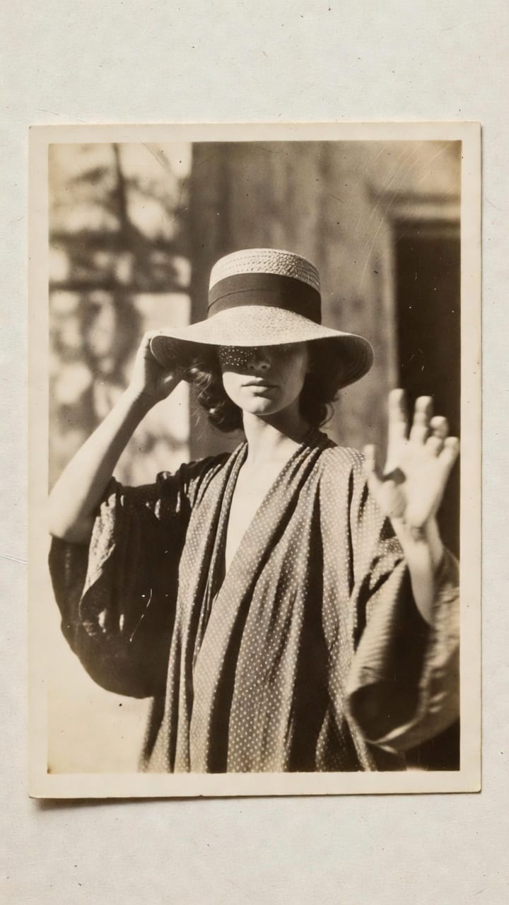 Vintage sepia portrait of woman in wide-brim hat