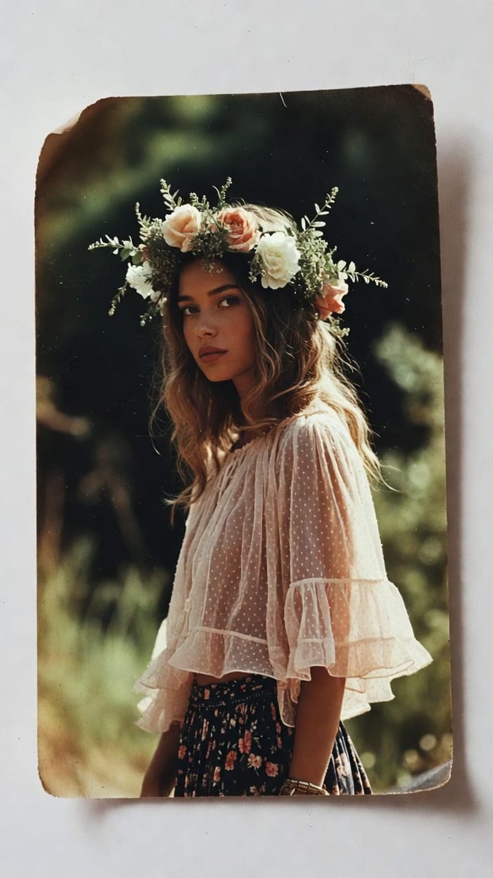 Young woman wearing floral crown outdoors