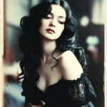 Vintage portrait of woman in black lace dress