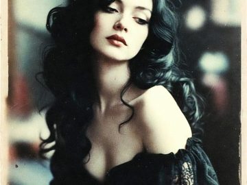 Vintage portrait of woman in black lace dress