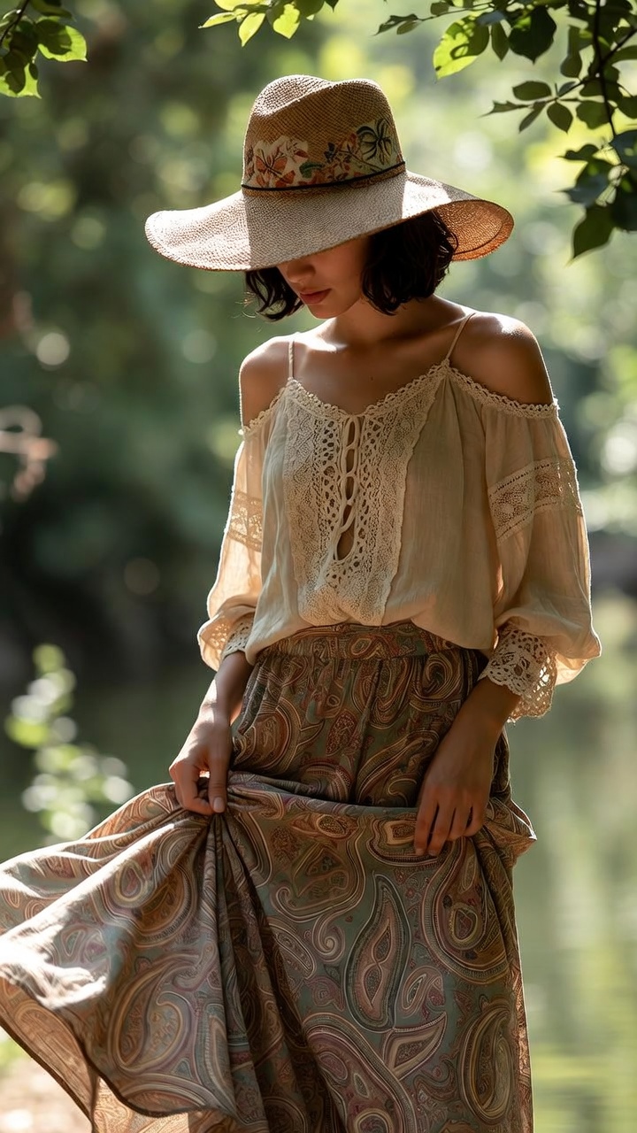 Woman in bohemian outfit outdoors