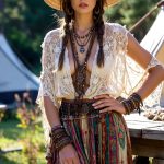 Woman in bohemian attire in natural setting