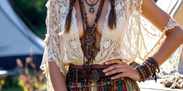 Woman in bohemian attire in natural setting