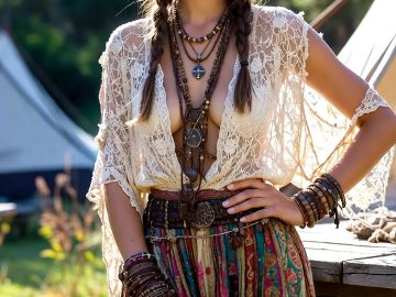 Woman in bohemian attire in natural setting