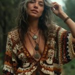 Woman in crochet top and jean shorts outdoors