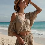 Woman in hat on sandy beach