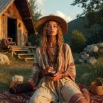 Woman in bohemian attire outdoors