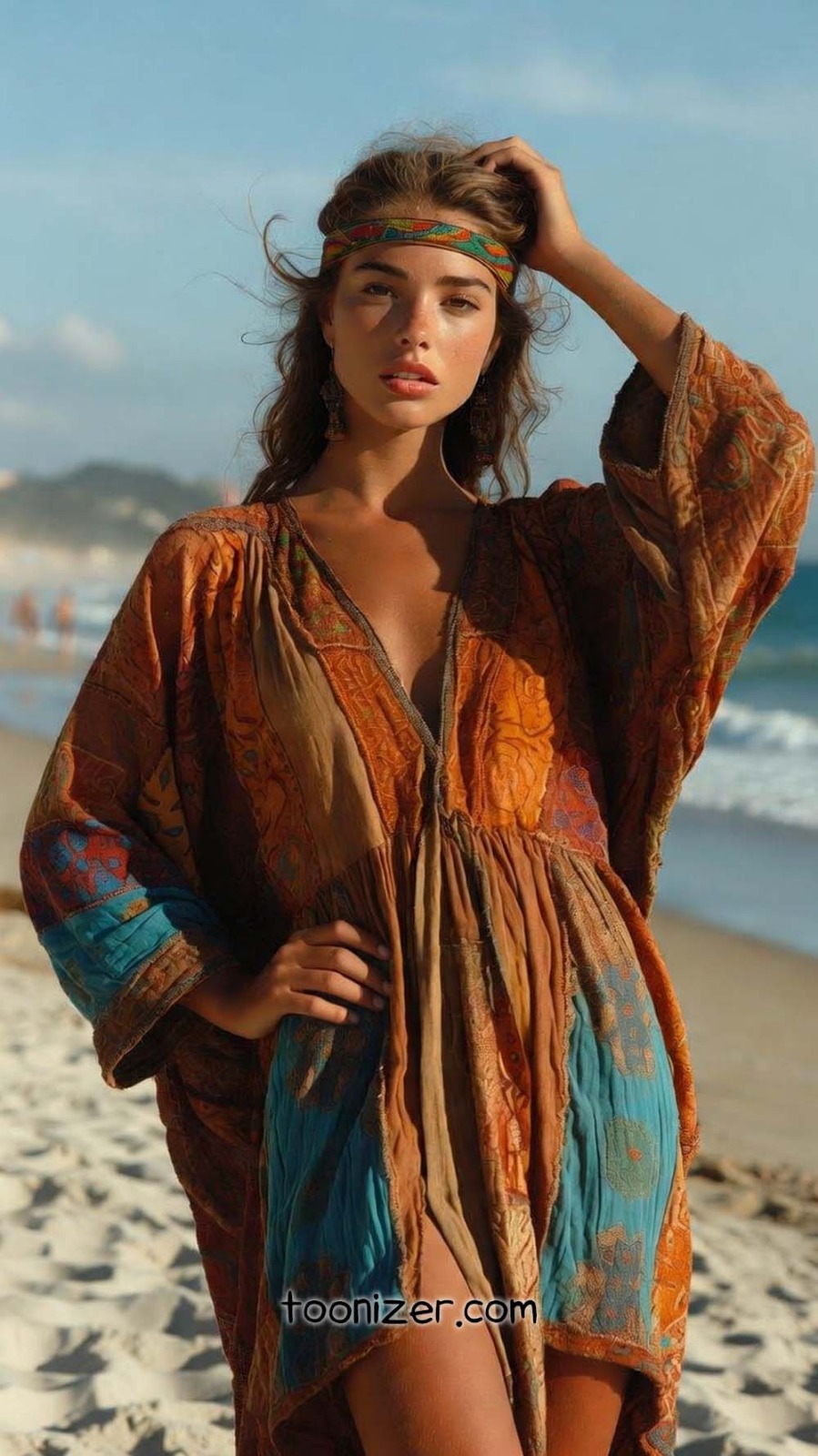 Woman in colorful dress on a beach