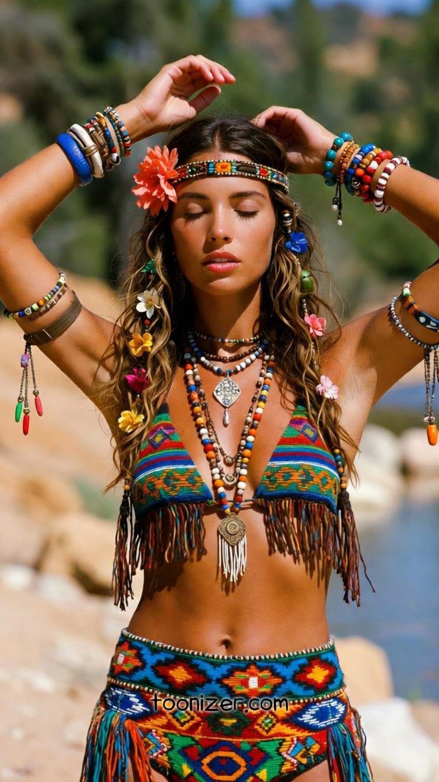 Bohemian style woman with colorful accessories