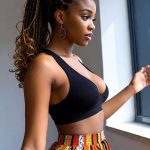 Woman in black top by window