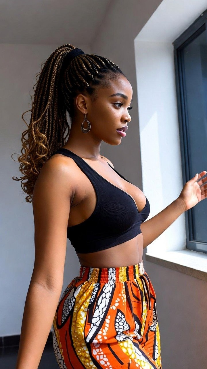 Woman in black top by window