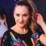 Woman at birthday party in colorful dress