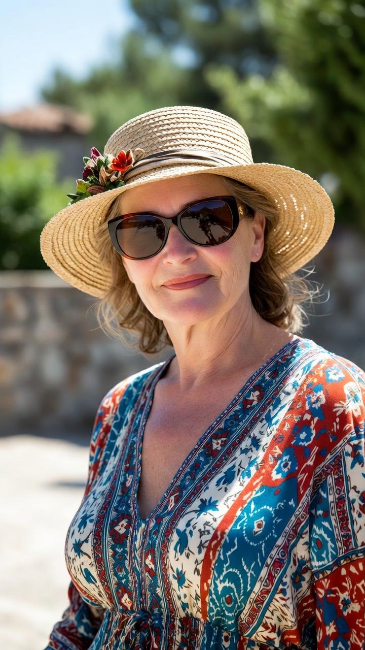 Smiling woman in sunhat and sunglasses.