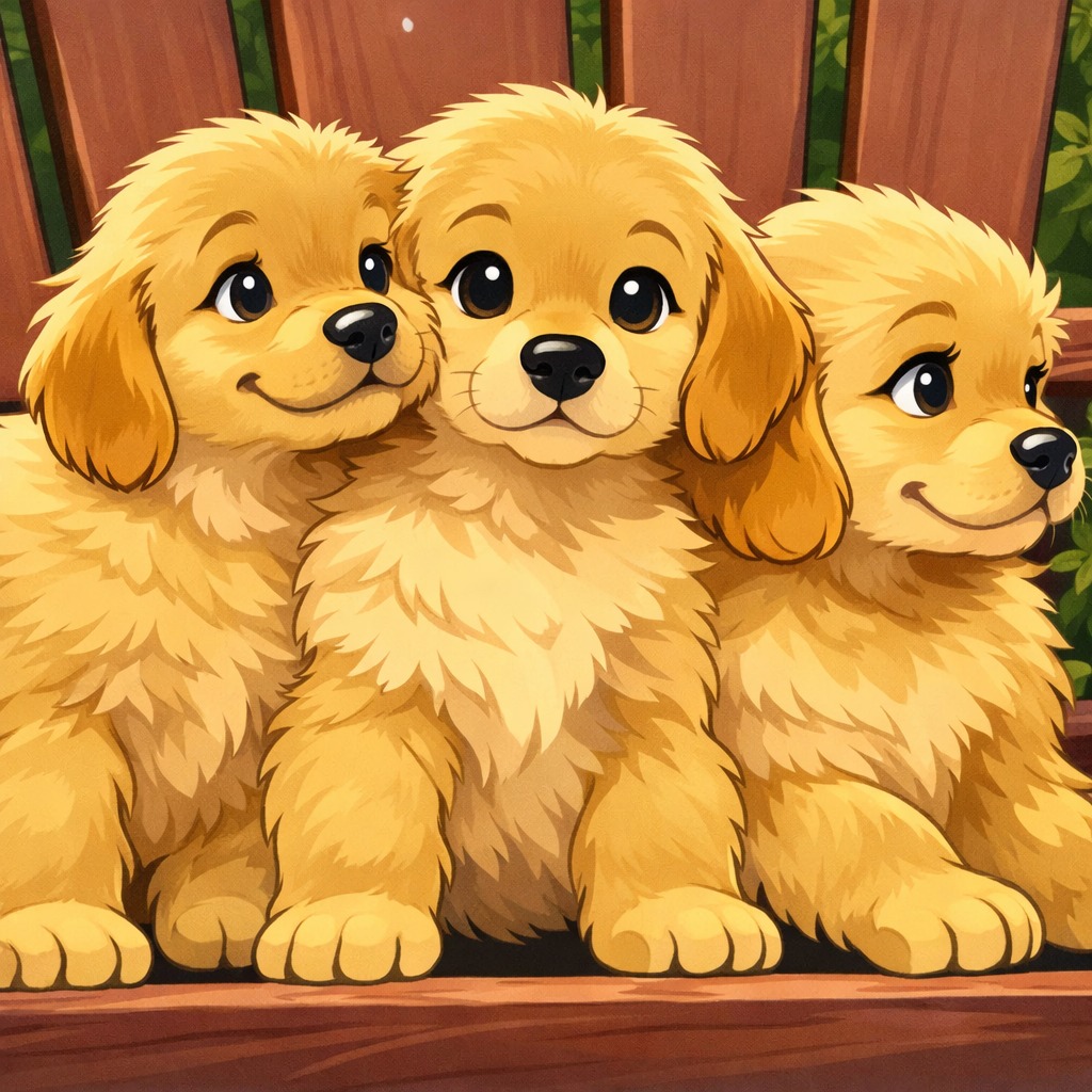 Three golden retriever puppies sitting together