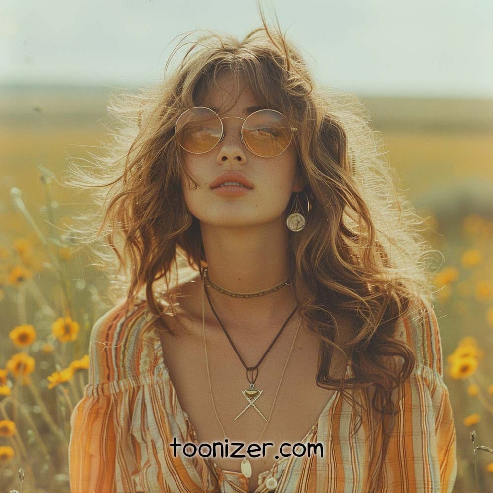 Woman in sunglasses in sunlit flower field
