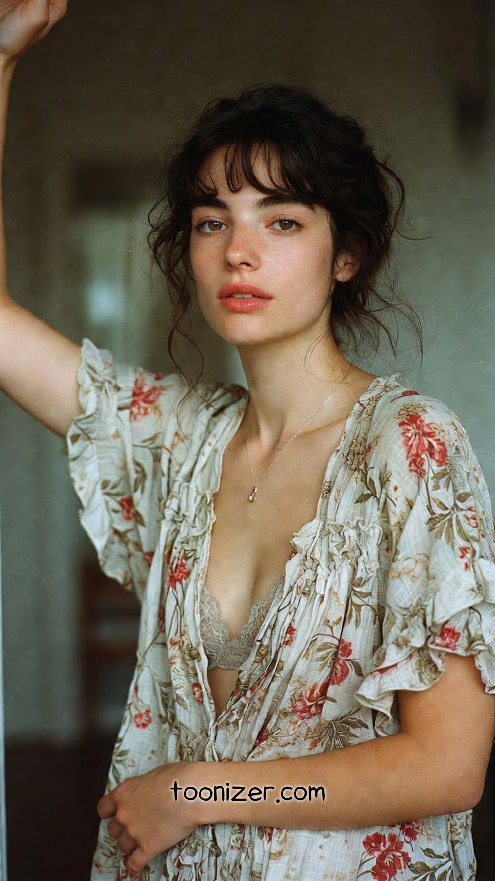 Portrait of woman in floral dress indoors