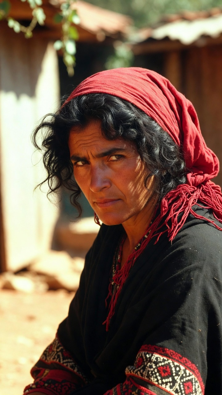 Woman wearing red headscarf outdoors