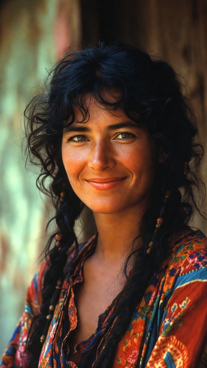 Smiling woman with braided curly hair portrait