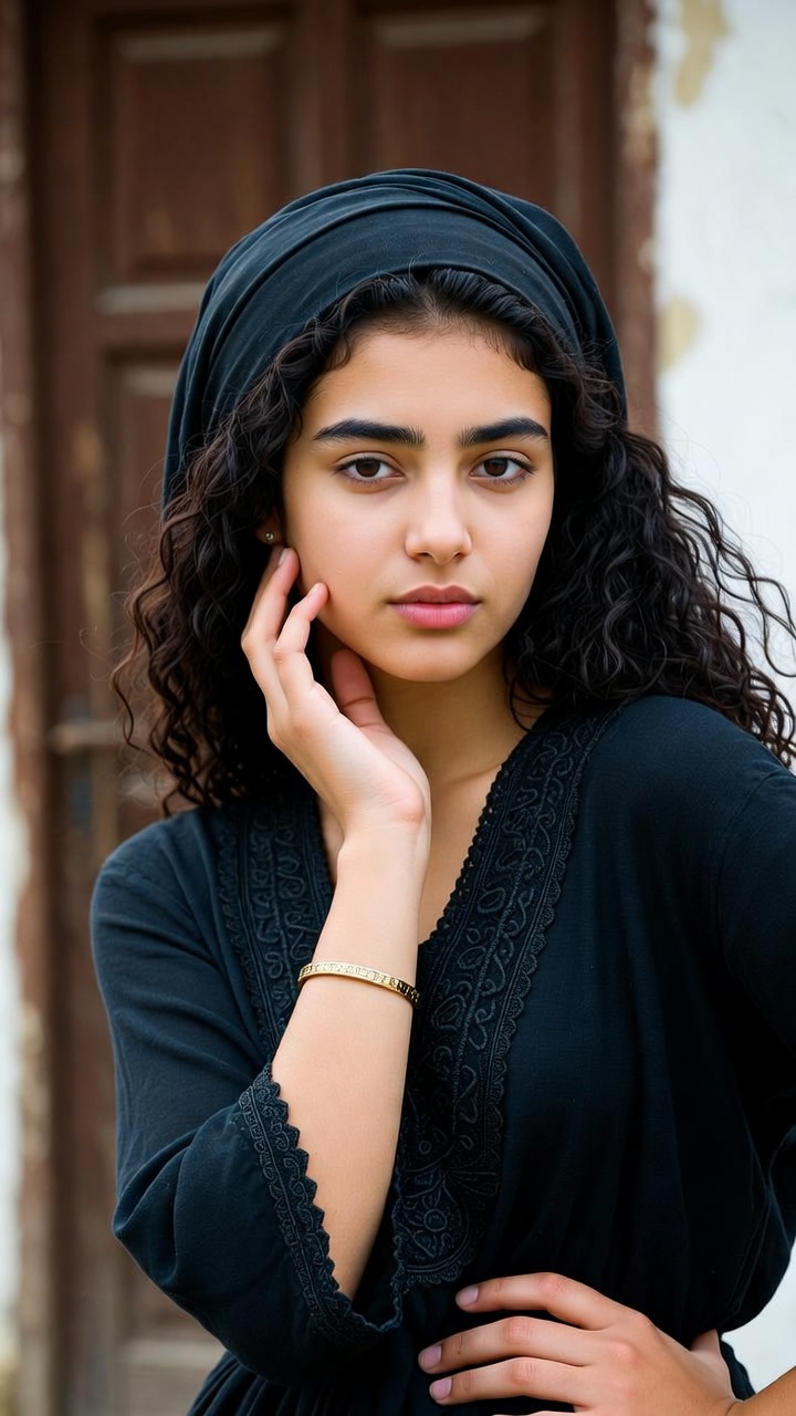 Young woman in black headscarf portrait outdoors