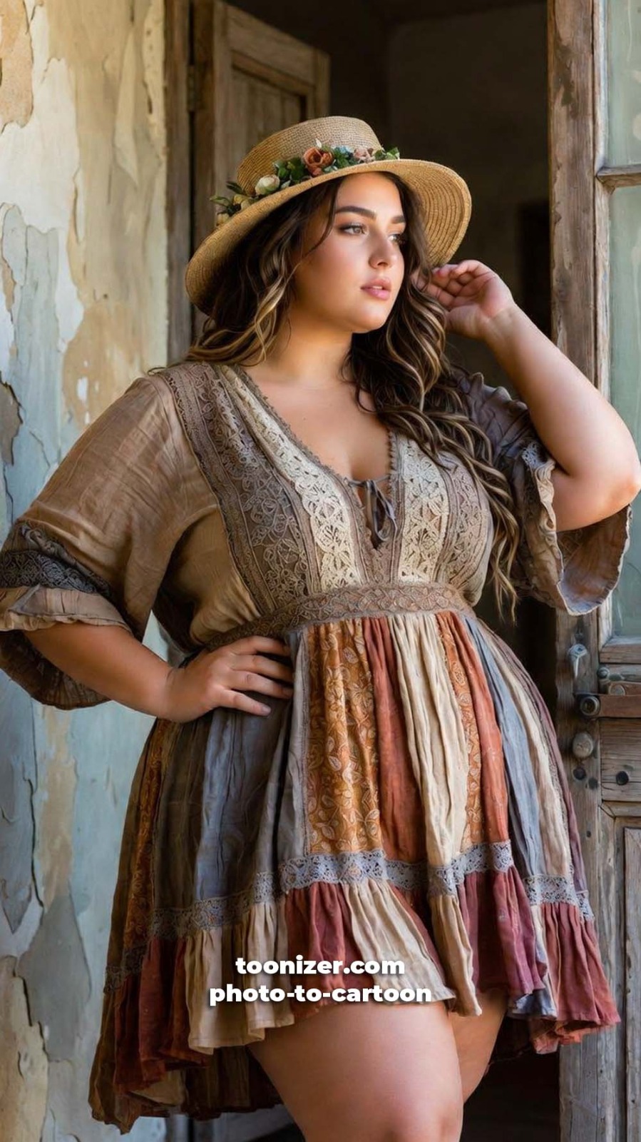 Woman in boho dress and straw hat
