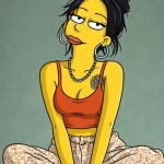 Cartoon woman with hoop earrings and red crop top