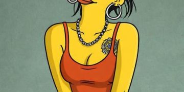 Cartoon woman with hoop earrings and red crop top