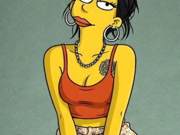 Cartoon woman with hoop earrings and red crop top