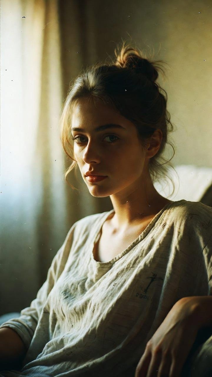 Young woman in soft window light portrait