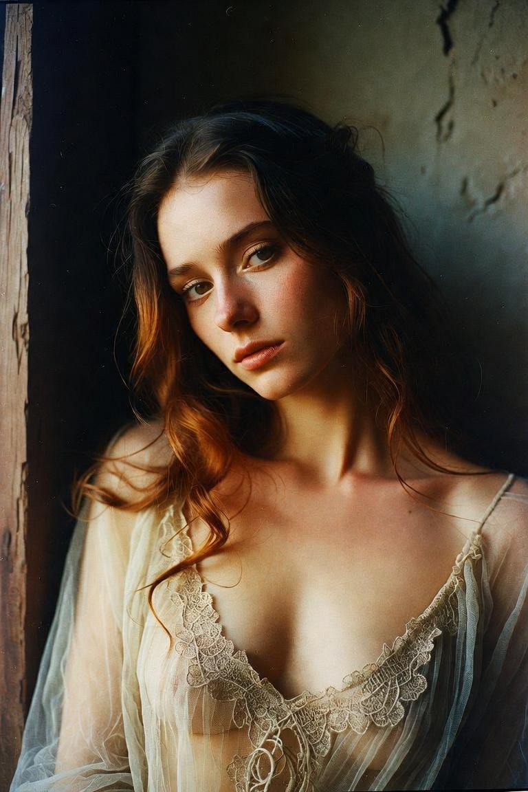 Young woman in lace lingerie by window