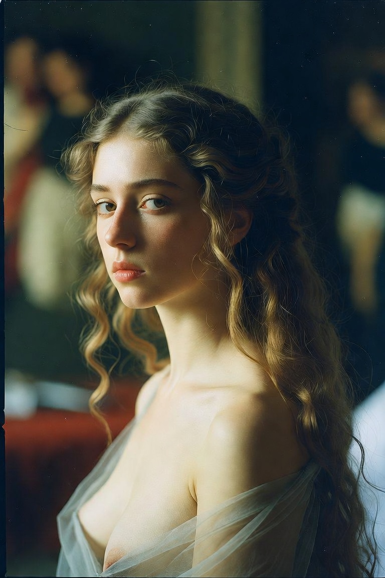 Classical portrait of woman with curly blonde hair