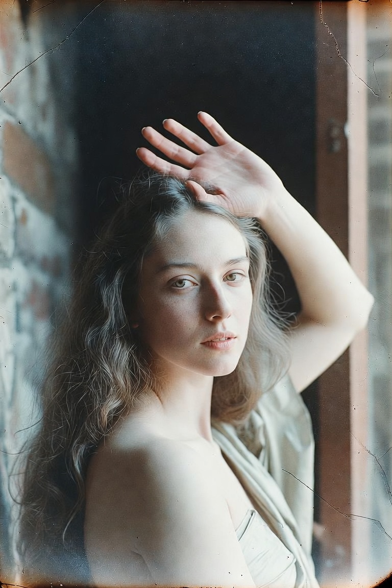 Woman posing by window in soft natural light