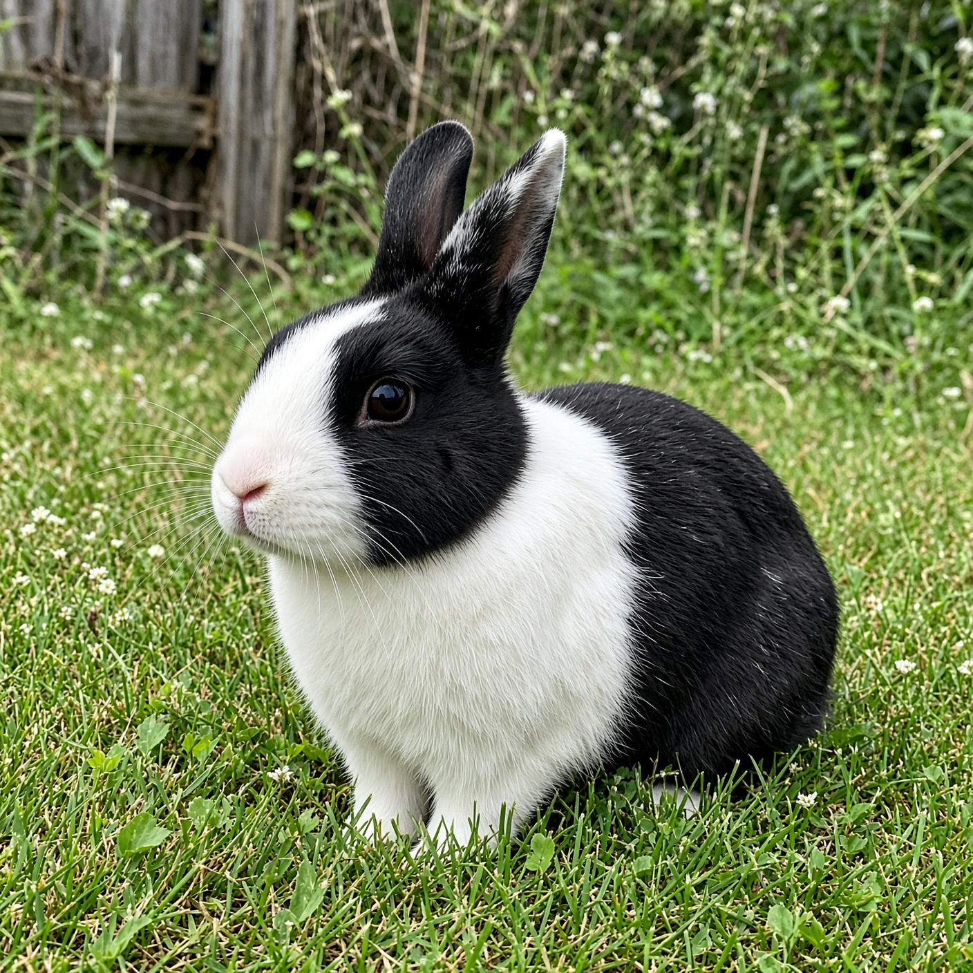 Original photo of a black and white rabbit