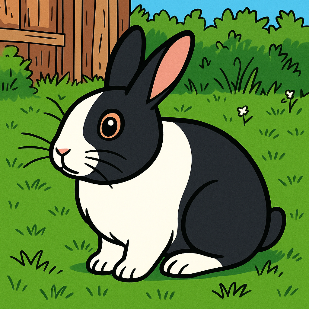 Bold outline cartoon portrait of the same rabbit