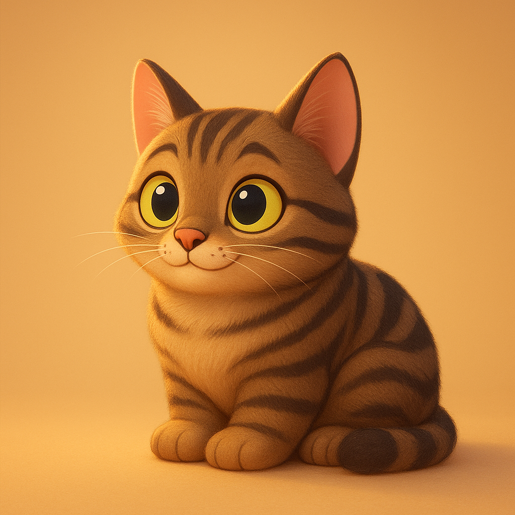 Cartoon pet portrait of the same tabby cat in soft 3D style