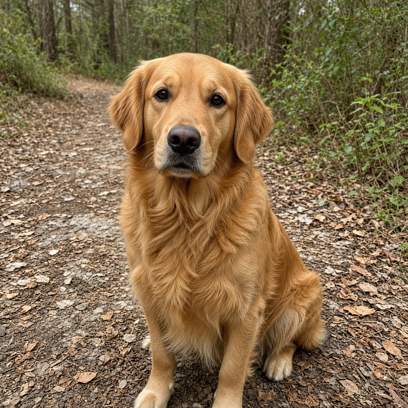 Original photo of a golden retriever outdoors